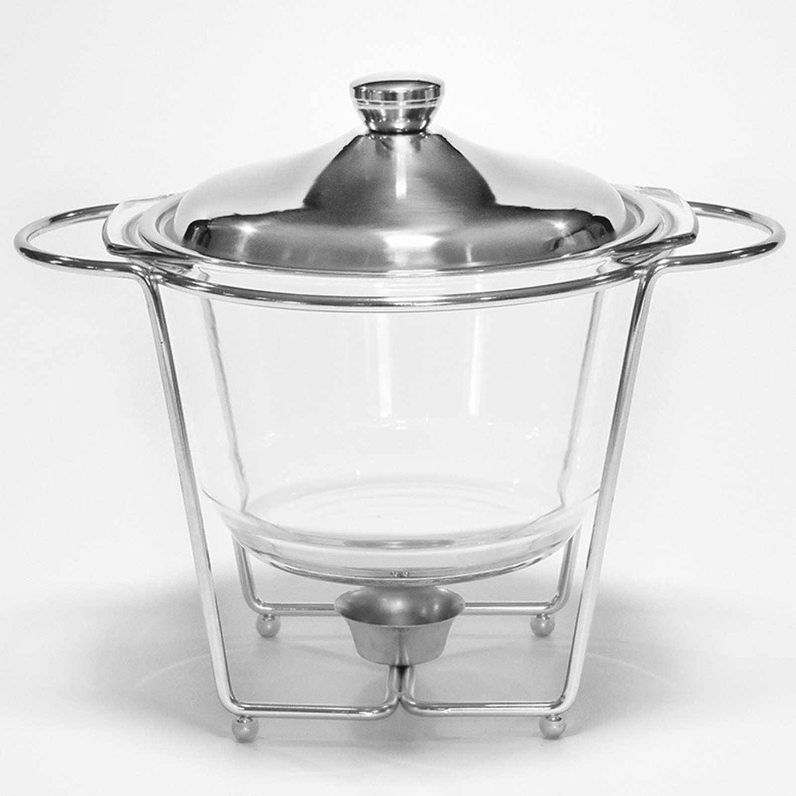 Platos Calentadores para Buffet Juego de Bufé de Plato Calentador Redondo de 3,6 Cuartos de Galón Juegos de Calentadores de Buffet y Calentadores con Bandeja de Vidrio,Silver