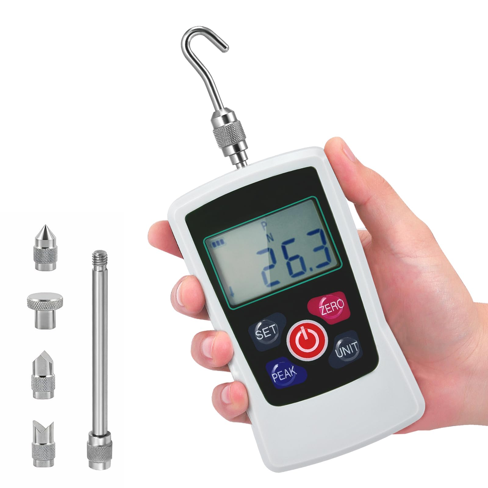 Digital Force Gauge, 50N Digital Pull Tester Dynamometer, 4 Types Unit (N, kg, lb, oz) Real-Time/Peak/First Peak Modes, High-Precision Pressure Push-Pull Meter for Quality Control
