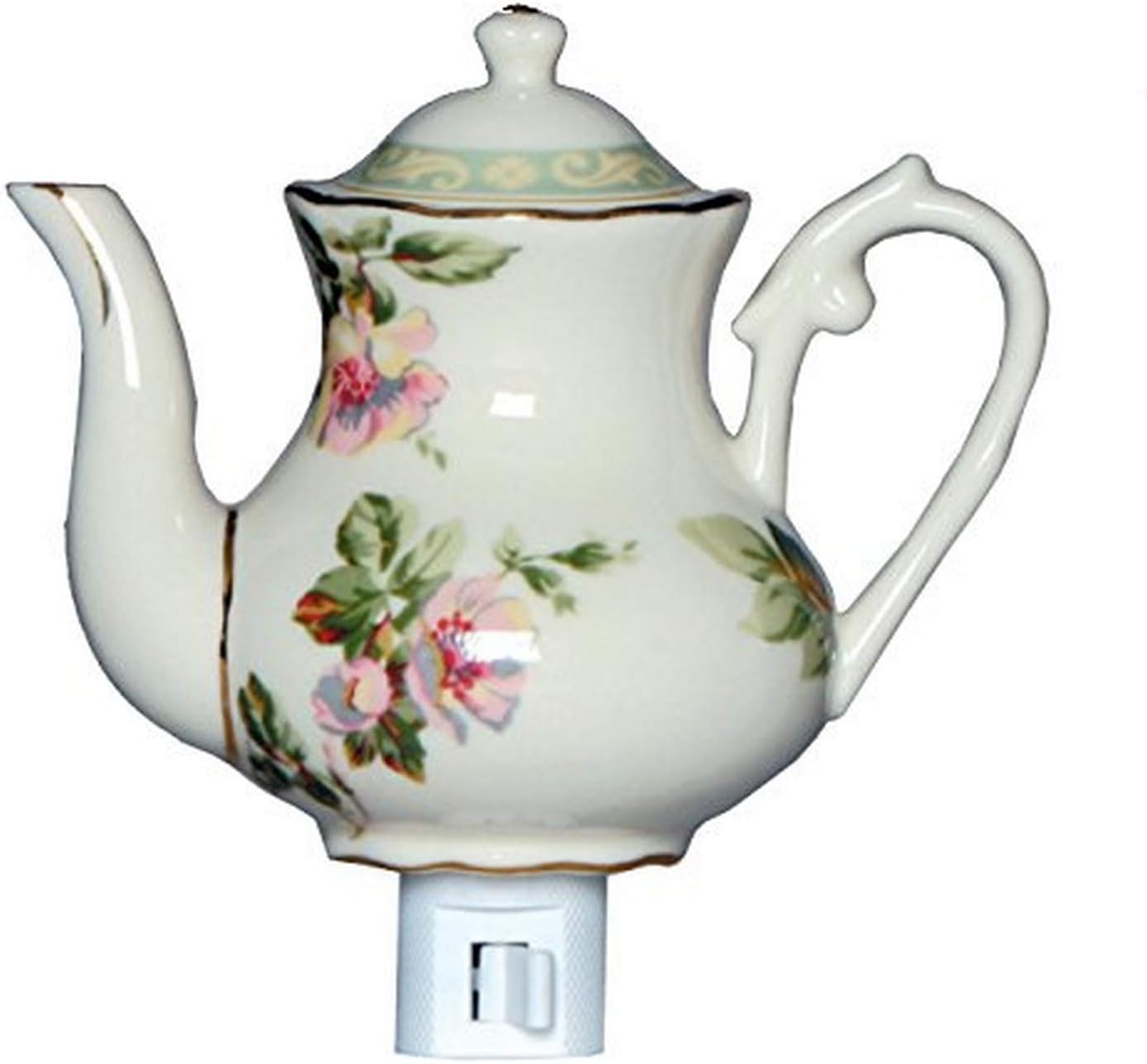 Dogwood Teapot Porcelain Night Light, 5-Inch by 4-Inch by 6-Inch