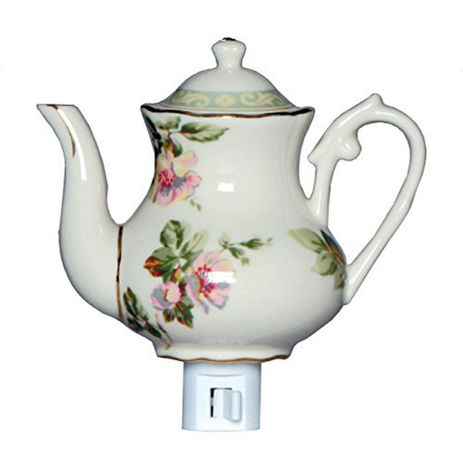 Dogwood Teapot Porcelain Night Light, 5-Inch by 4-Inch by 6-Inch