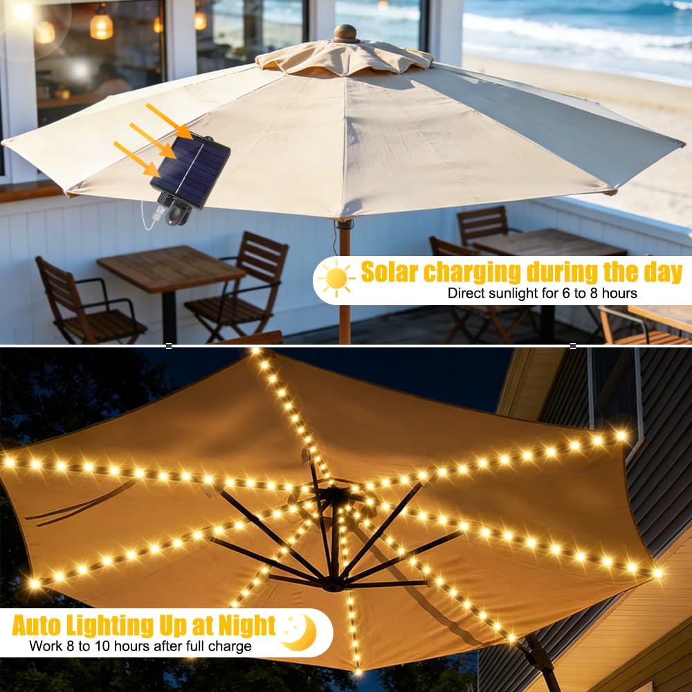 Illuminazione per Ombrellon,Luci Solari per Ombrellone,104 LED,8 Modalità,IP67 Impermeabile,con telecomando,USB,Decorazione Ombrelloni,Giardino,Tenda da Campeggio