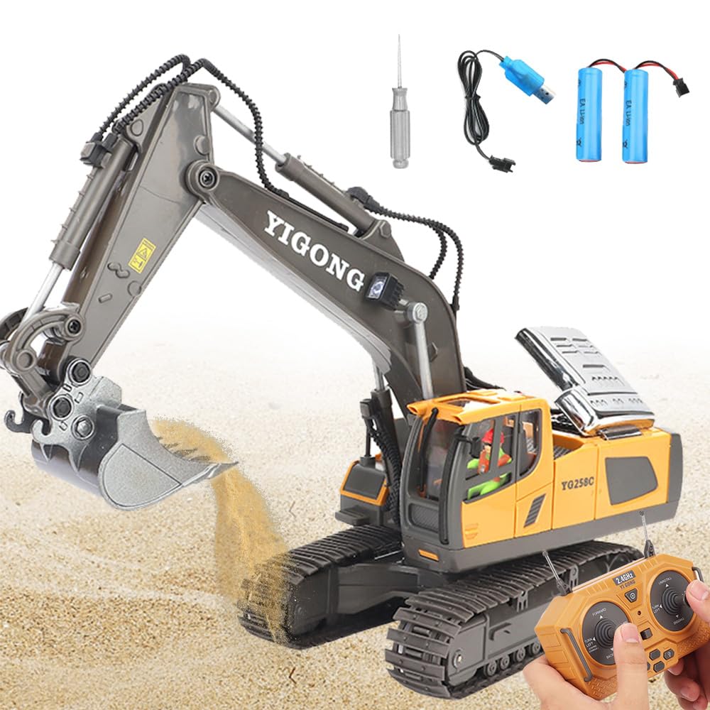 Excavadora Teledirigido, Excavadora Teledirigida Rotación De 680°, RC 11 Canales 2.4 GHz RC Recargable Juegos Niños 7-14 Años Juegos Exterior Niños