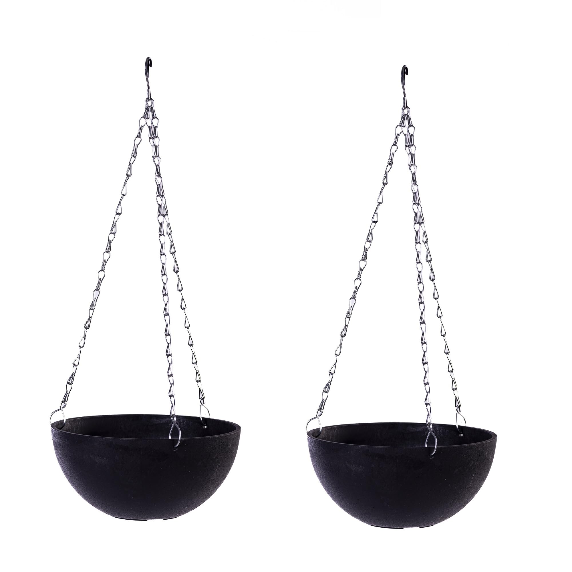 Garden Gear 25cm Hanging Basket - Stone Effect Marble Charcoal - Black