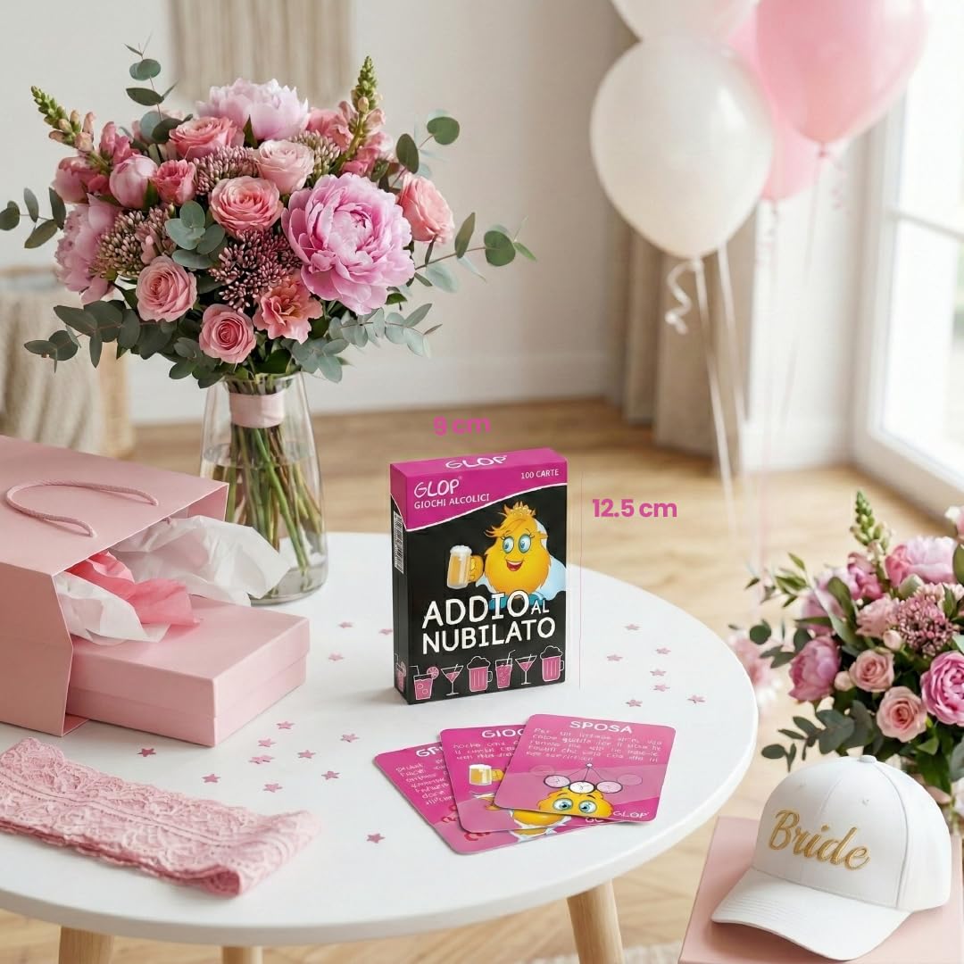 GLOP Addio al Nubilato, Gioco da Tavolo per la Festa della Futura Sposa, Giochi Divertenti Team Bride con Carte e Sfide Creative, Gadget Originale per Un Evento da Ricordare