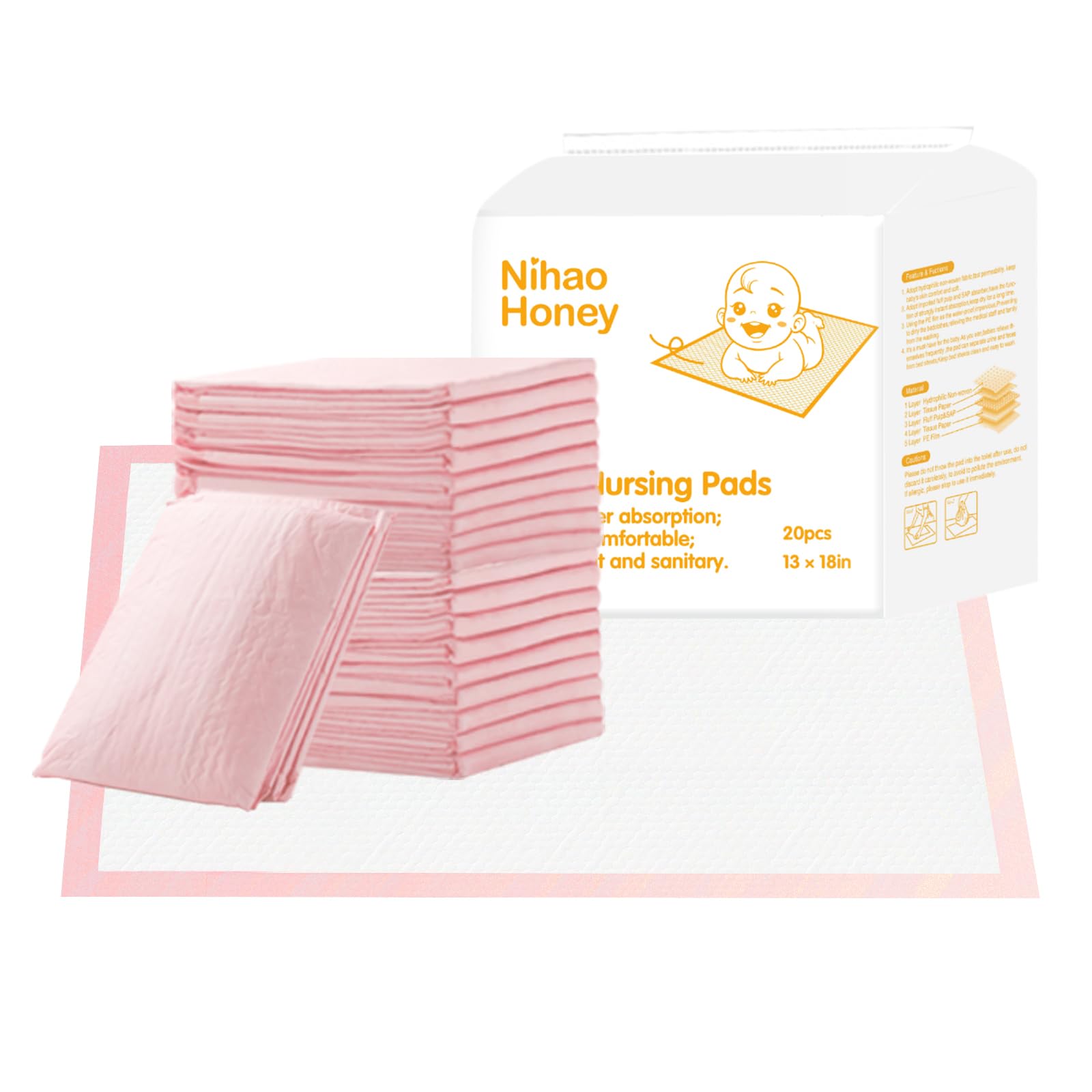 Almohadillas Desechables Impermeables para bebés, pañales portátiles, Paquete de 20 (Rosa, 13 x 18 Pulgadas)