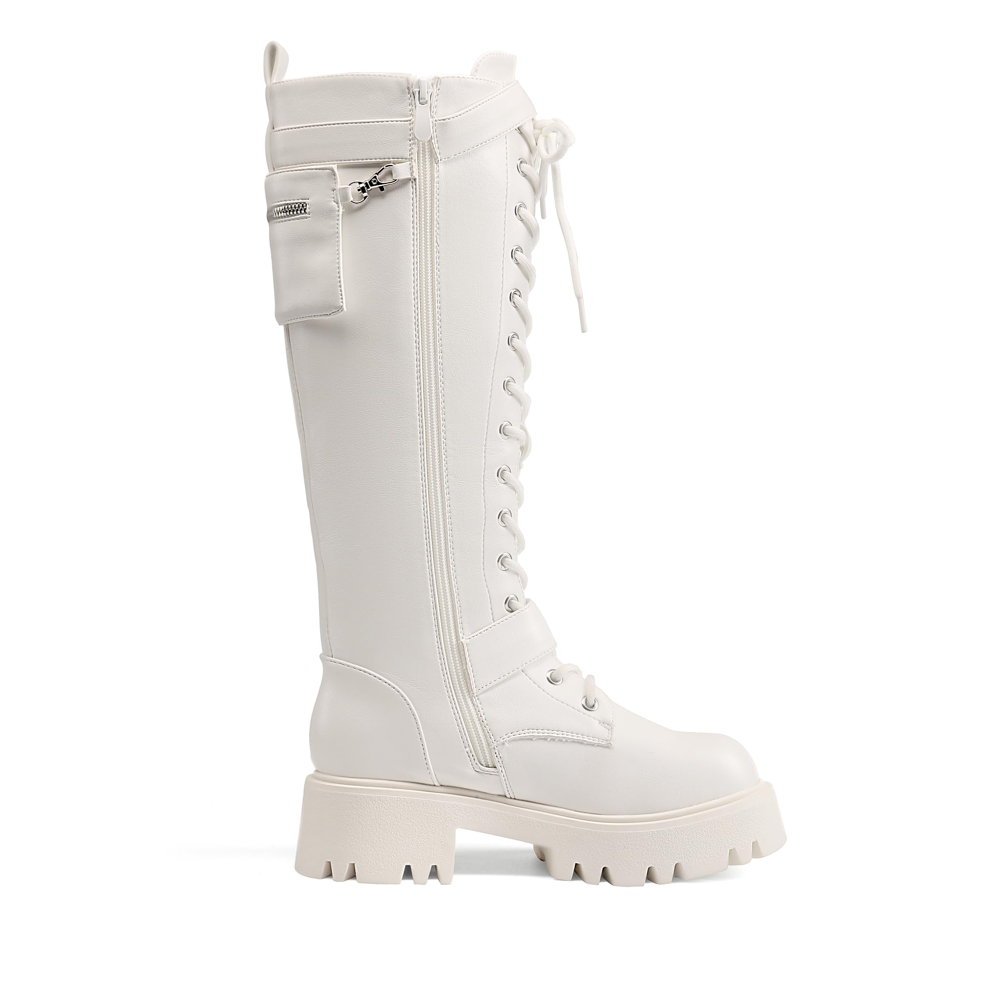 DREAM PAIRS Women's Combat Riding Platform Knee High Boots, Lace Up Fall Lug Sole Gothic Motorcycle Boots with Inside Zipper