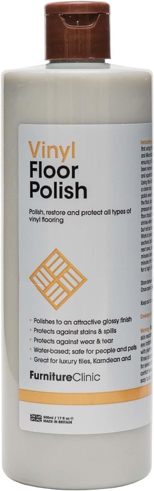 Vinyl Floor Polish - Polishes to a Glossy Sheen - Protects Against Stains - Fills Minor Scratches and Reduces Wear & Tear – For All Types of Vinyl Flooring - 500ml