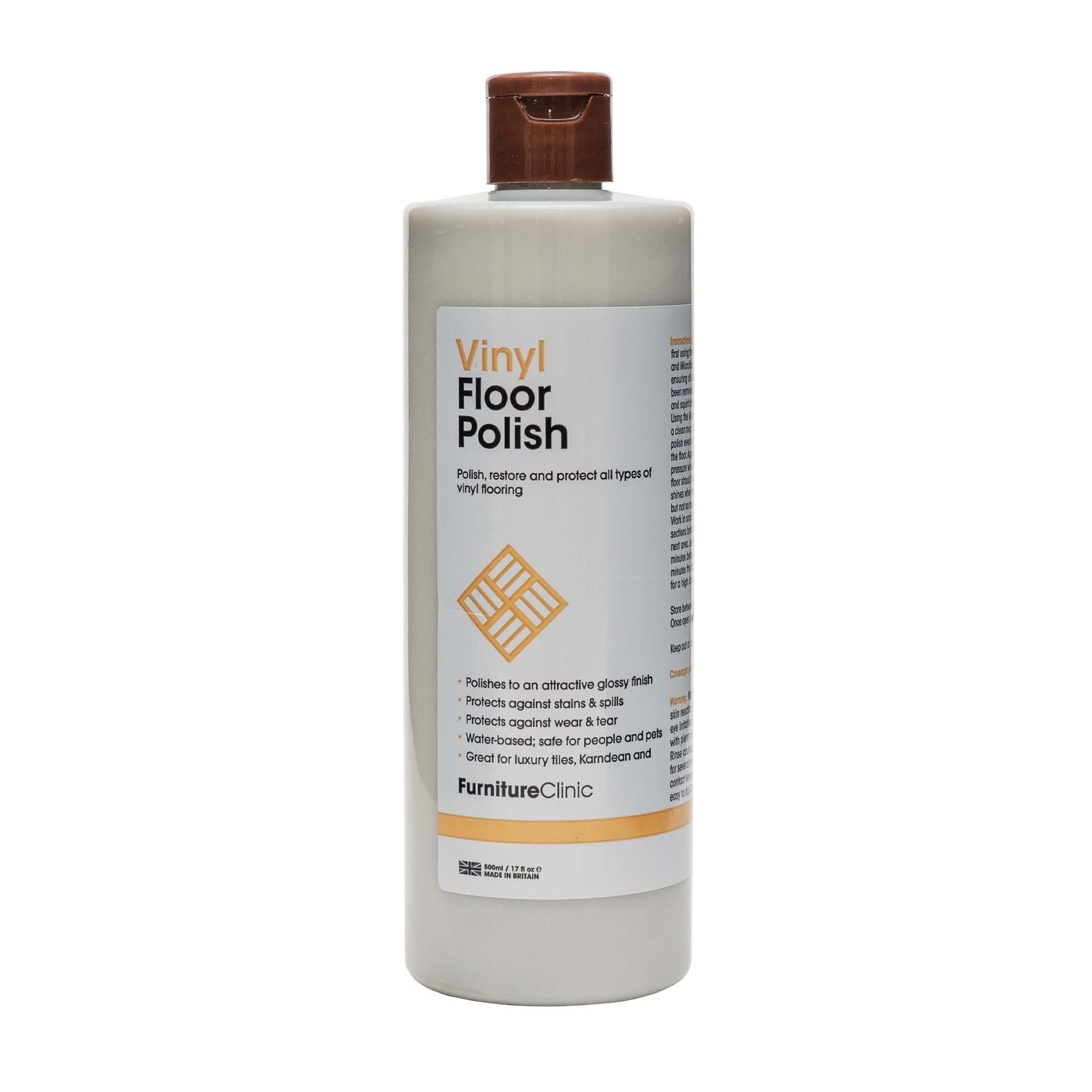 Vinyl Floor Polish - Polishes to a Glossy Sheen - Protects Against Stains - Fills Minor Scratches and Reduces Wear & Tear – For All Types of Vinyl Flooring - 500ml