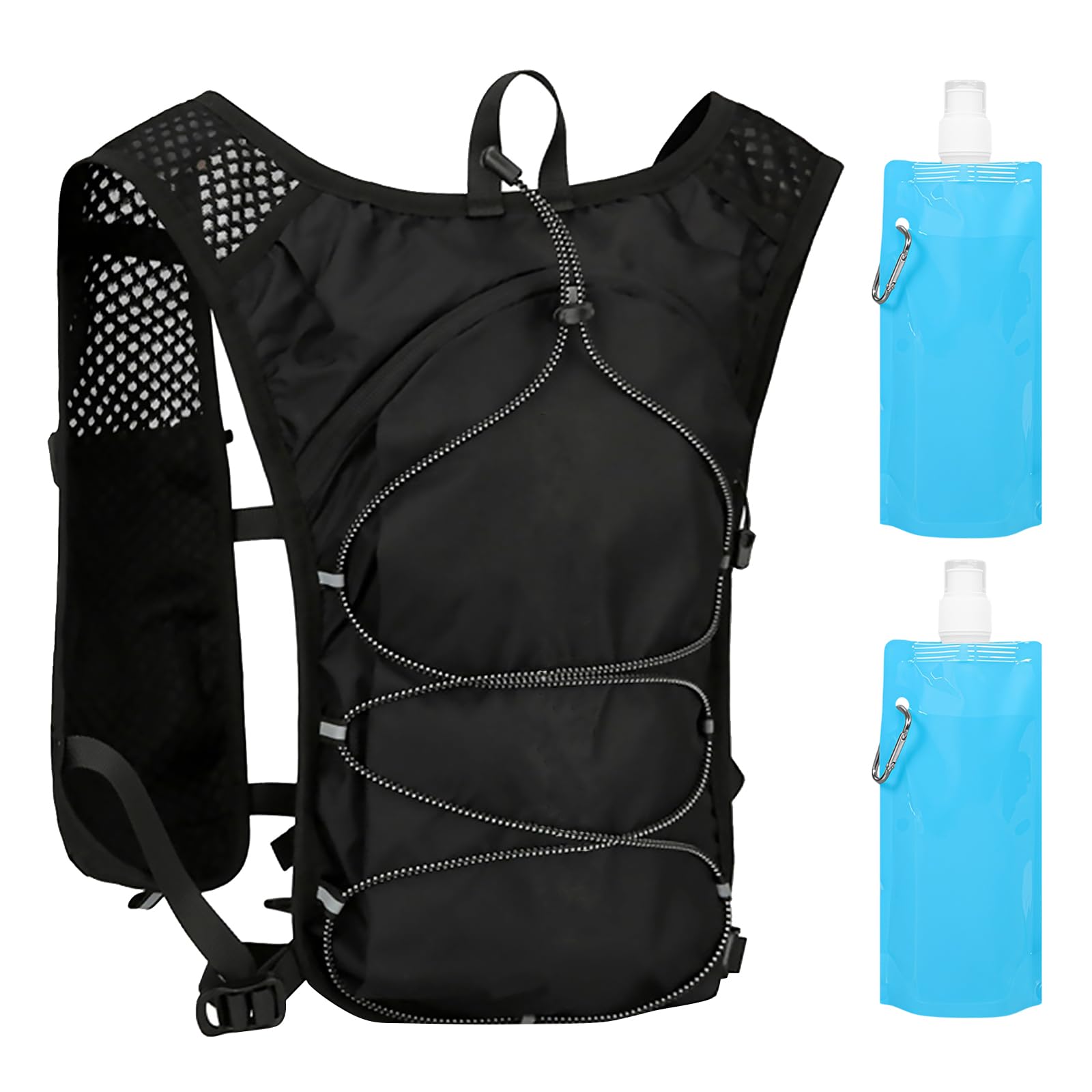 Gilet de course pour homme et femme - Imperméable - Réfléchissant - Avec 2 bouteilles d'eau de 480 ml - Gilet d'hydratation réglable - Pour la course à pied, les marathons, le cyclisme, la