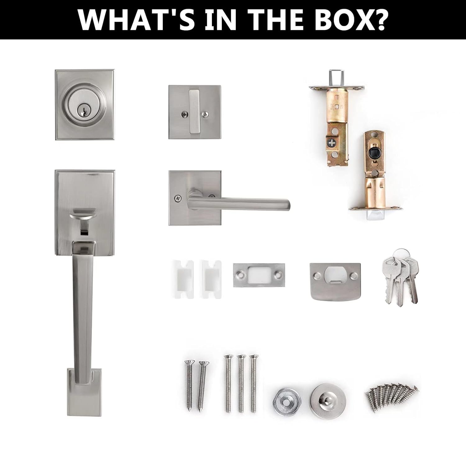 NeuType Front Door Handle Set Entrance Door Lock Set Satin Nickel Heavy Duty Entry Handle Set with Lock, with Single Cylinder Deadbolt and Lever Handle, Compatible with Right & Left Handed Doors