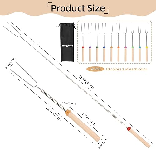 Miniatura 9 de 5 palitos de acero inoxidable para asar malvaviscos, 32 pulgadas de largo para hoguera, pinzas para asar marshmellow, herramientas para barbacoa,