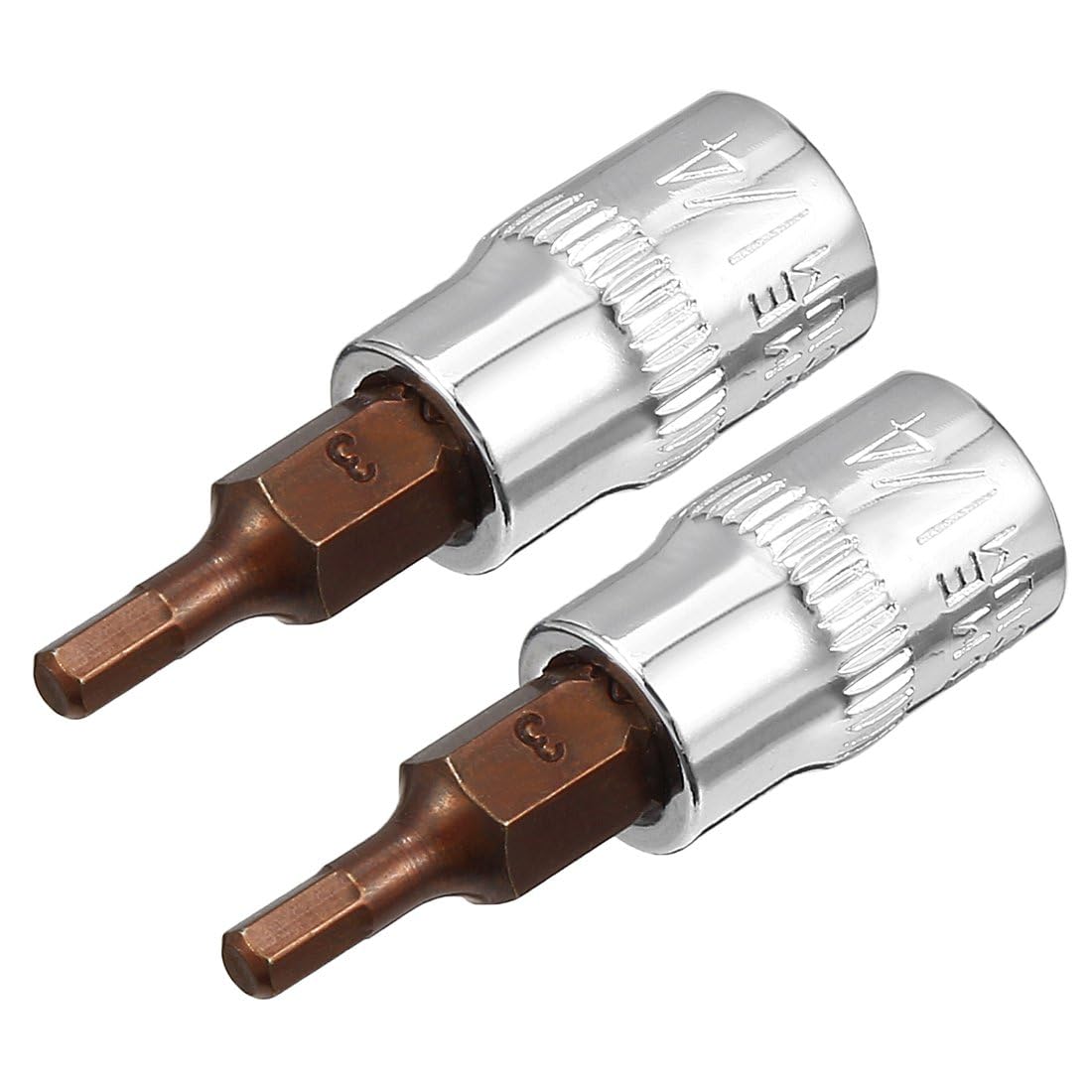 TOP-VIGOR 2Pcs Hex Bit Socket, 1/4" Drive x H3 (3mm) Allen Key Socket, Premium S2 Steel Bits, Hex Bit with 38mm Length for Torque Wrench, Ratchet Wrench, Impact Power Drills, Slide Bar — image 1