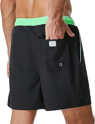 Miniatura 3 de SILKWORLD Bañador para hombres con forro de compresión 2 en 1, traje de baño de secado rápido, pantalones cortos de playa con bolsillos con