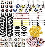 94Pcs Pirate Party Supplies Favors Pirate Captain Eye Patches Fake Mustache Pirate Key Chain Rings...