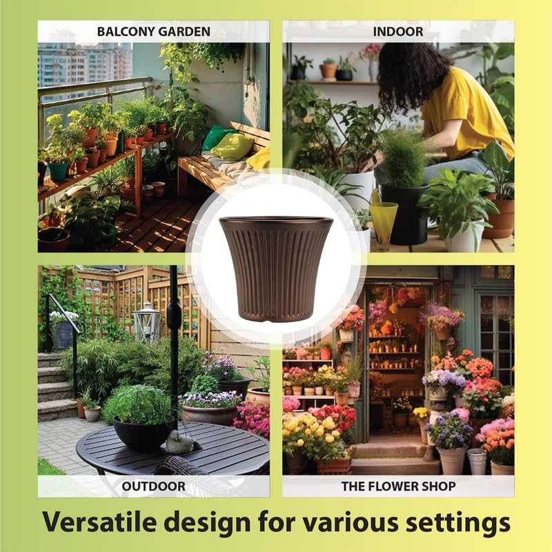 Image of GARDENS NEED 10 Inches Tancy Round Flower Pot | Set of 4 | Brown | Plastic Planter Pots for Indoor & Outdoor Home, Office & Balcony Decoration