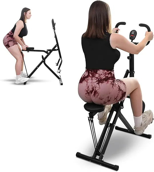 Deep Squat Machine for Women, Foldable 2-in-1 Squat Rowing Machine for Home - Glute, Abs and Leg Trainer with LCD Monitor- Low Impact Home Gym for Women & Seniors