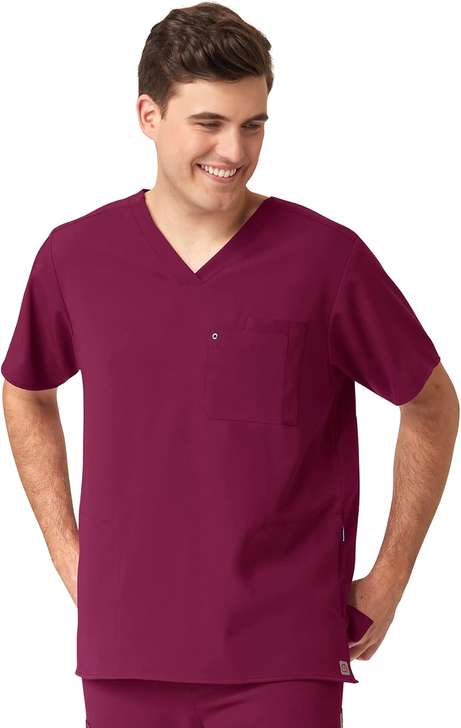 WonderWink Mens Knit Panel V-Neck Scrub Top, Wine, S