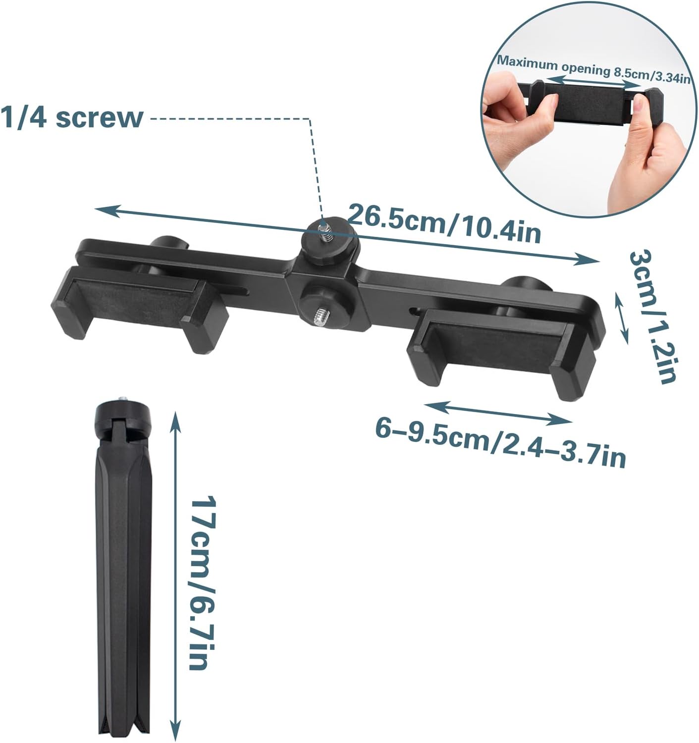 Dual Phone Holder with Desk Tripod, Black Adjustable Universal Smartphone Stand for Video Recording Vlog Live Streaming Oline Video Teaching Meeting (Remote Not Included)