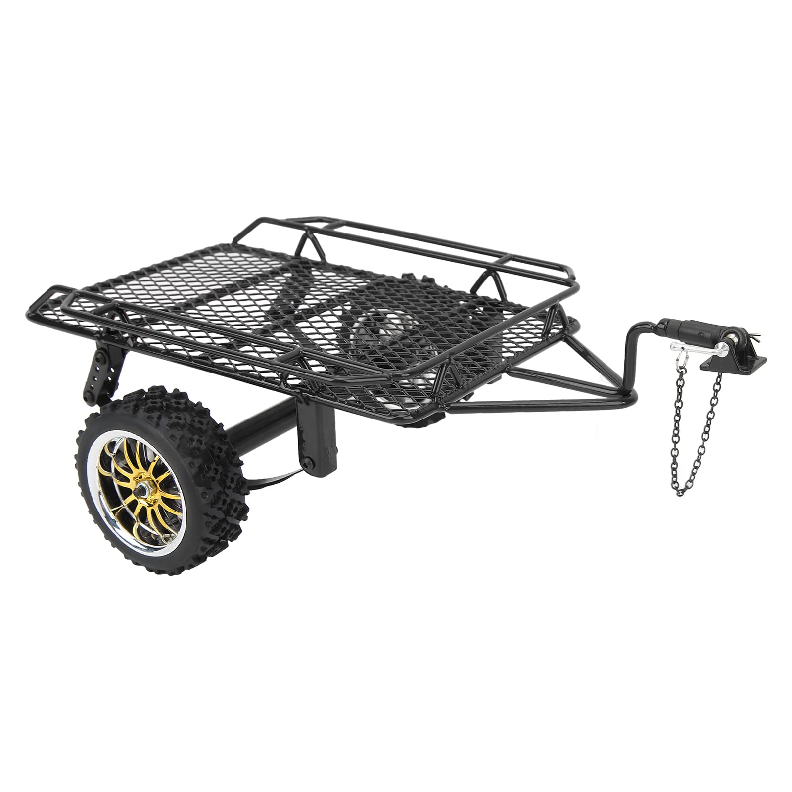 Mała przyczepka RC Metalowa przyczepa łyżkowa RC z konstrukcją z żelaznej gumy Trwała Łatwa instalacja w samochodach zdalnie sterowanych Axial SCX10 Traxxas TRX4 D90 GEN8 (Czarny)