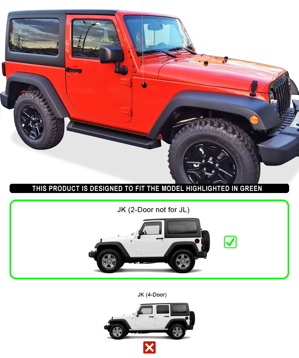 APS Black Running Boards Style Compatible with Jeep Wrangler JK 2007-2018 2-Door (Factory Sidesteps or Rock Rails Have to Be Removed) (Nerf Bars Side Steps Side Bars)