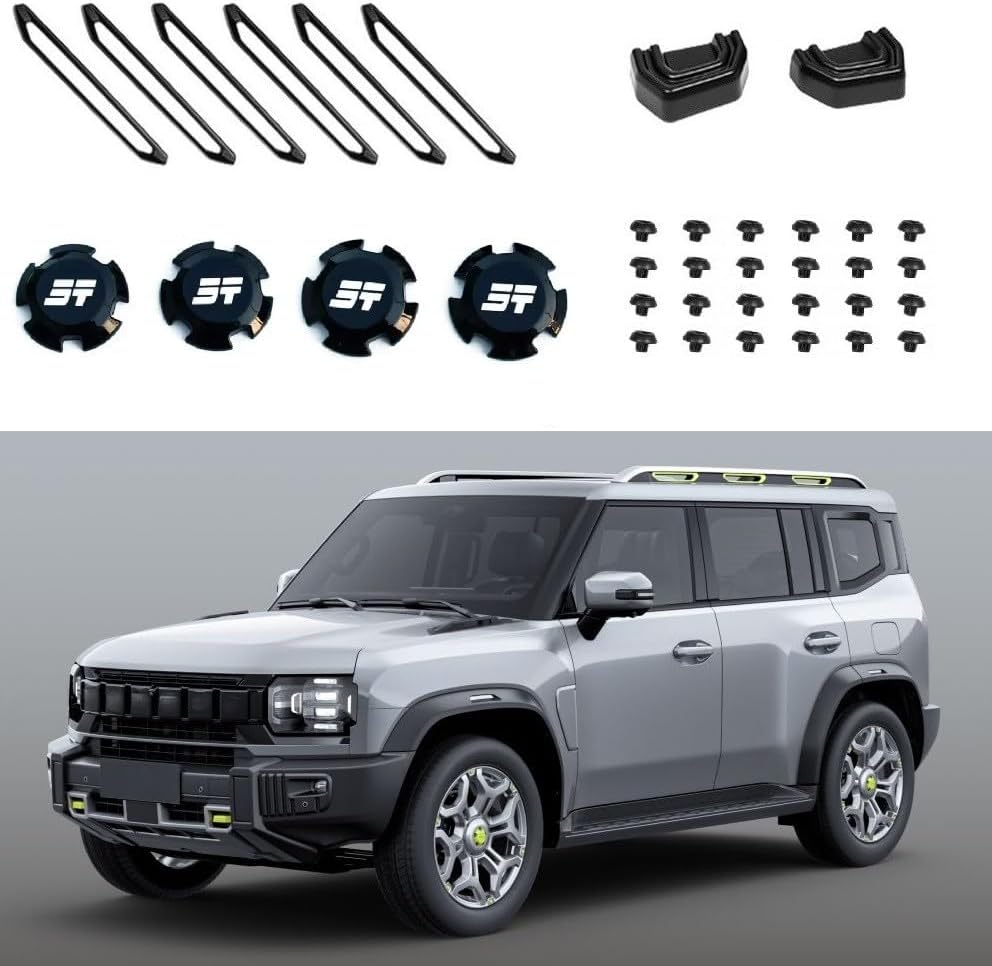 Matte Black Roof Rack, Wheel Covers, Bumper Hooks Compatible with Jetour T2 2023-2025 Models [36 decorative pcs]