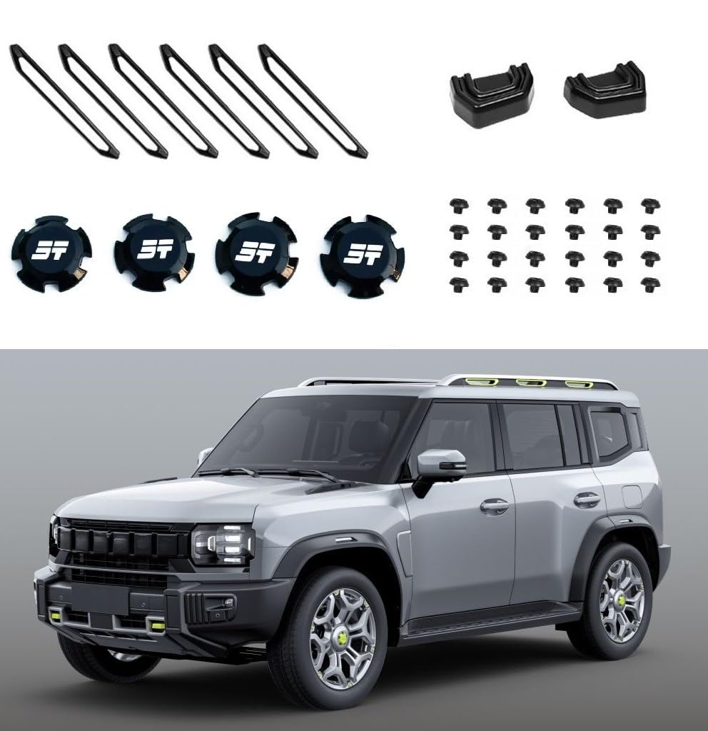Matte Black Roof Rack, Wheel Covers, Bumper Hooks Compatible with Jetour T2 2023-2025 Models [36 decorative pcs]
