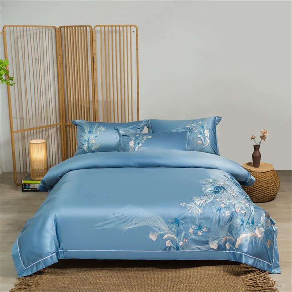 寝具カバーセット4点　海外クイーン　刺繍 キングサイズ　高級サテン Amazon｜シノワズリ刺繍寝具セット サテン シルク コットン布団カバー