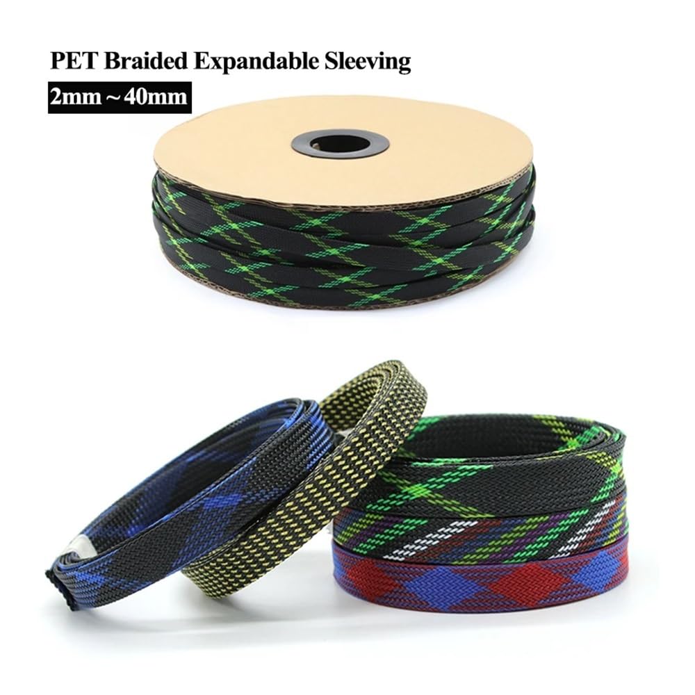 Manguito trenzado aislado expandible de alta densidad de 0.2/4/6/8/10/12/14/16/20/25/30/40 mm, funda trenzada de PET de alta densidad (negro dorado, 40 mm, 10 metros)
