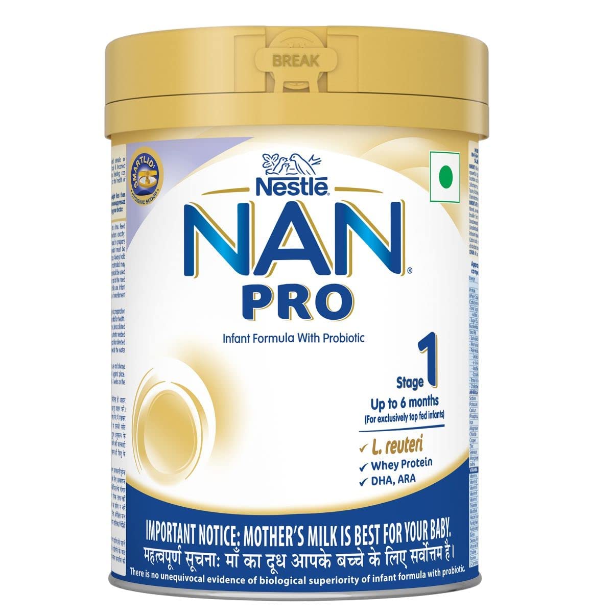 NAN PRO Stage 1 Infant Formula Milk Powder for babies (Up to 6 months) - with Probiotic, 400g Tin with Smartlid