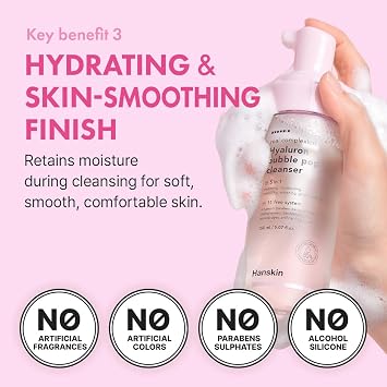 Hanskin Hyaluron Bubble Pop Cleanser Korean Hydrating Foaming Face Wash with Hyaluronic Acid for Gentle Deep Cleansing, Softening Glow, pH-Balanced Daily Cleanser for Glass Skin | 5.07 fl oz