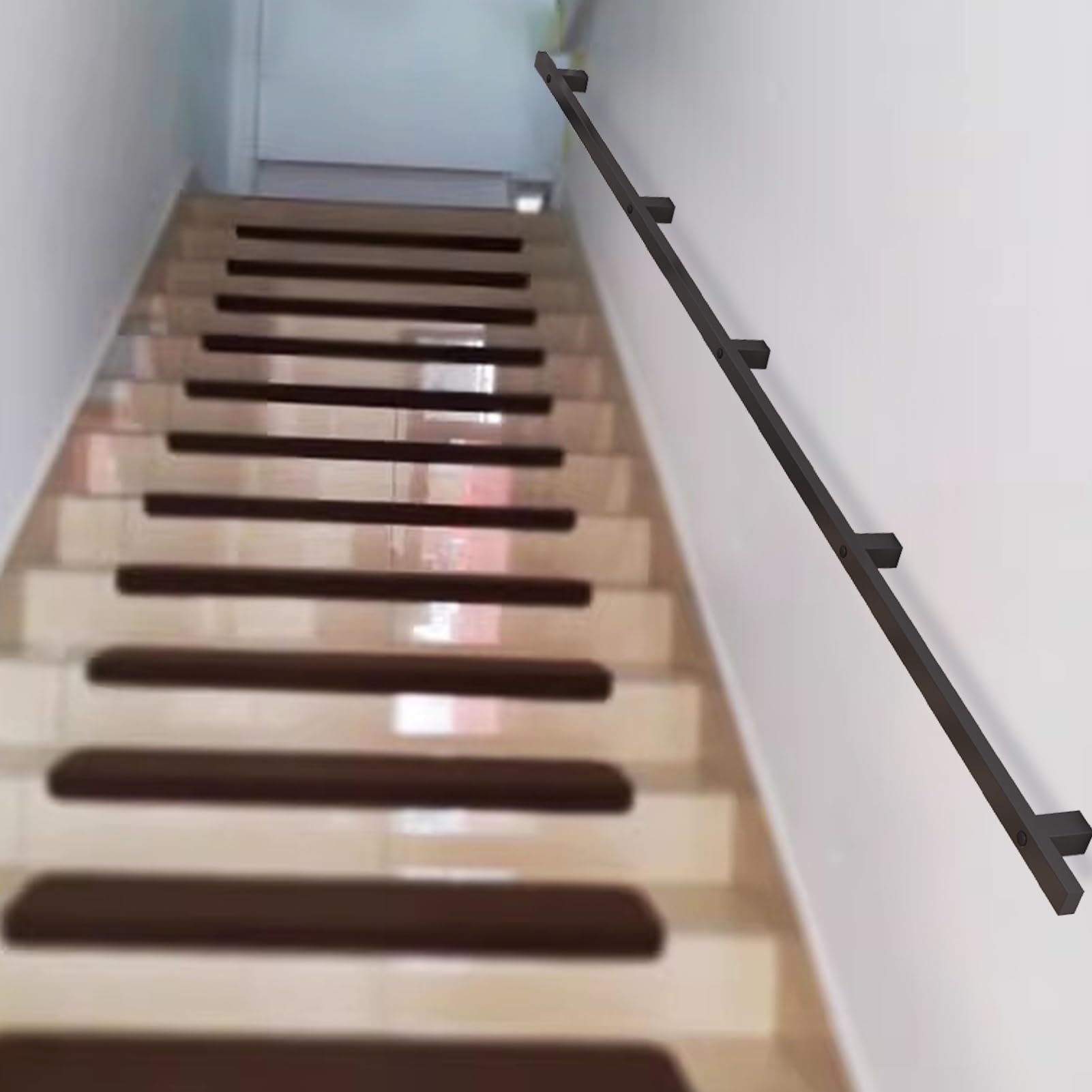 Fkxsxaz Black Industrial Stair Railing Indoor Metal Handrail For Stairs Iron Pipe Banister Rail Kit With Brackets Wall Mount Foot Rails Support Staircase Grab Bar Steps Loft(2.6Ft/80Cm)