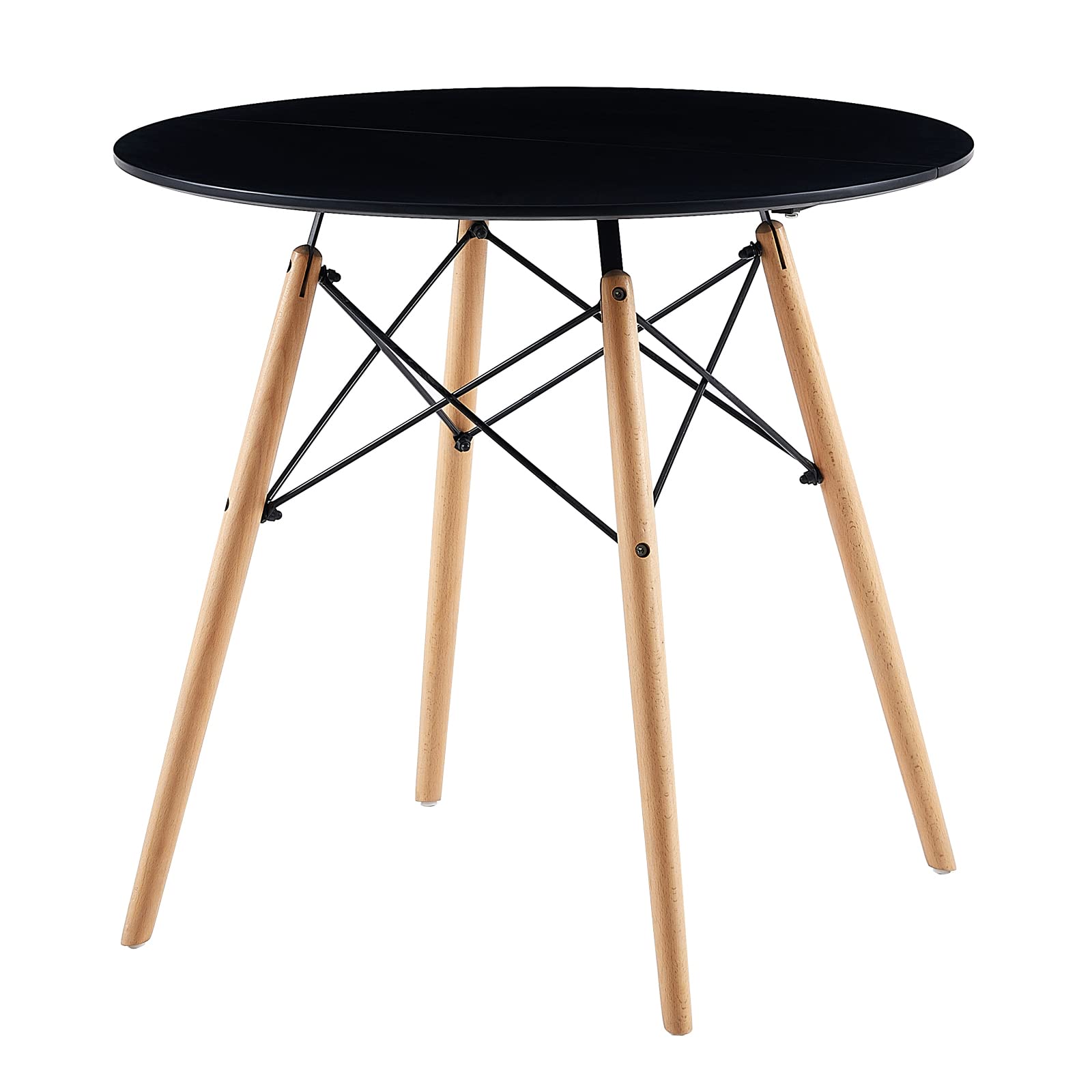 H.J WeDoo Estilo Escandinavo Mesa de Comedor Redonda,Mesa Tower Moderna y Patas de Madera de Haya, 80 * 75 cm, Negro