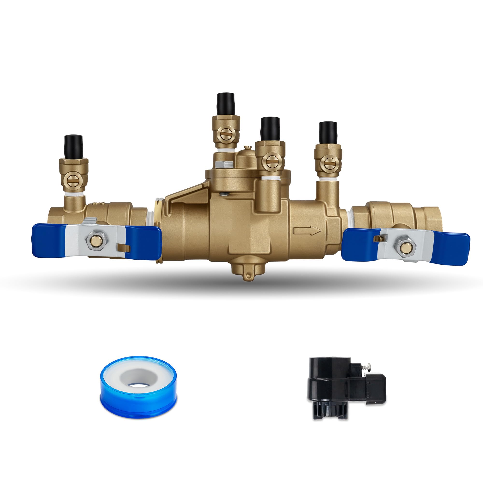 Photo 1 of LOTMOVE 3/4" 009M3-QT-FS RPZ Backflow Preventer Reduced Pressure Zone Assembly, Stops Backpressure & Backsiphonage, Compact Bronze Body with Quarter-Turn Ball Valves & Four Test Cocks, Modular Design