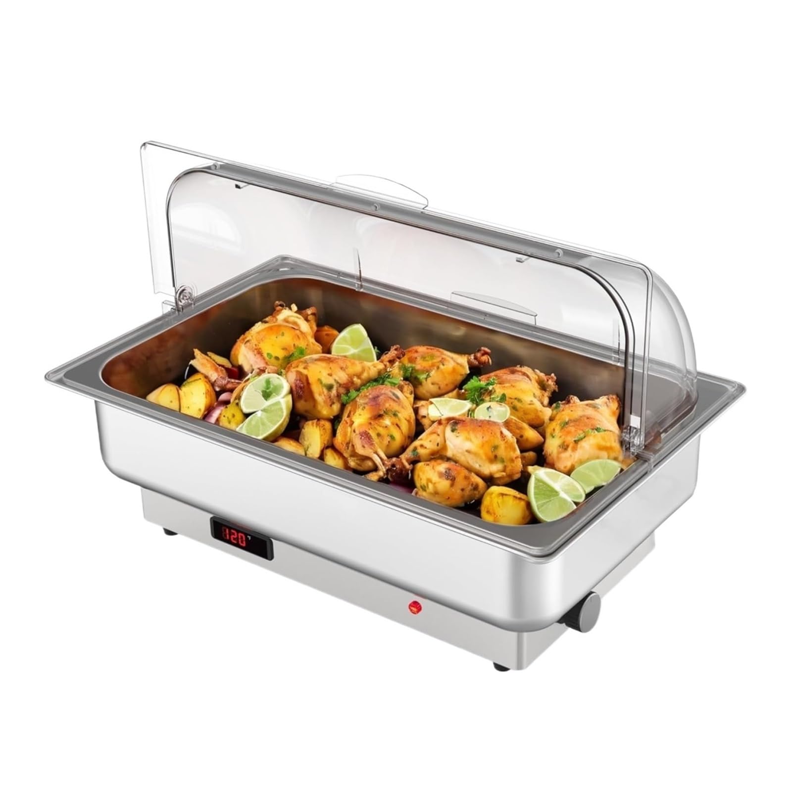 Plato De Frotamiento Eléctrico 600W, Soporte Calor Acero Inoxidable con Tapa Enrollable For PC, Calentador Alimentos For Buffet Calor Duradero