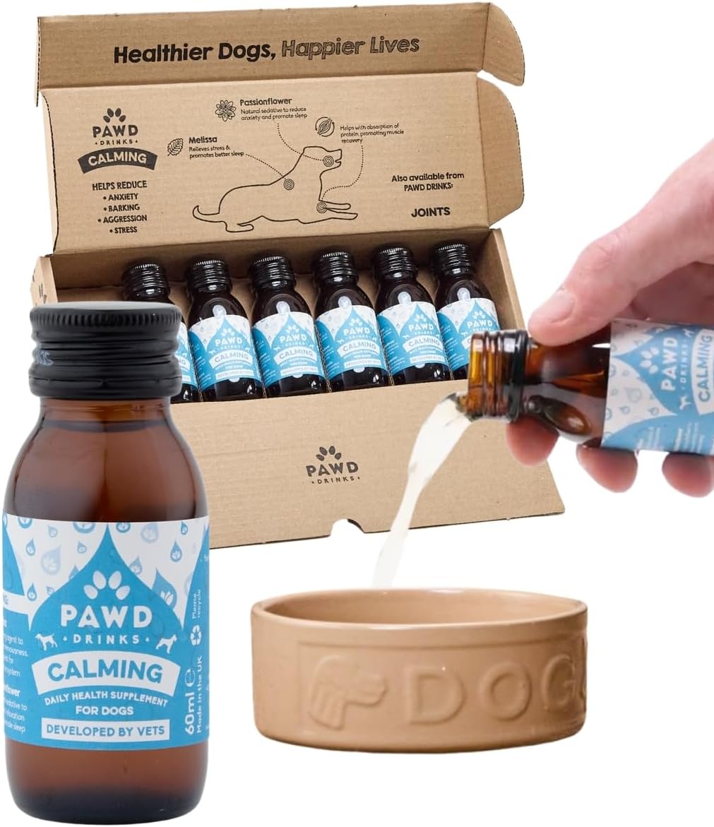PAWD DRINKS Dog Calming Liquid Supplement (7 x 60ml) – Fast-Acting Dog Anxiety Relief for Stress, Fireworks & Travel – Natural Calming Treats & Tablets Alternative, Vet & Animal Nutritionist Approved