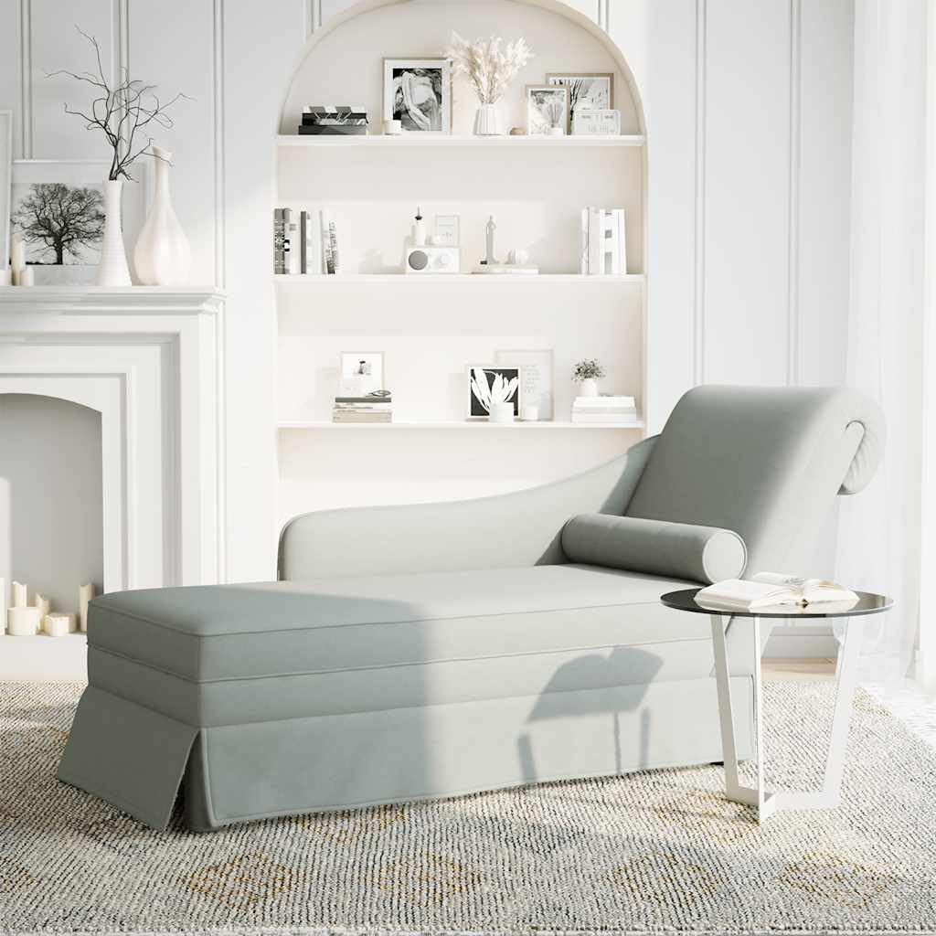 Chaise longue con cuscino cervicale e bracciolo destro, in velluto grigio