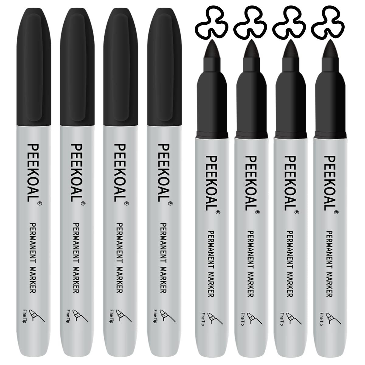 Black Permanent Markers, 8 Pack Fine Tip Black Marker Pens,Water Resistant Marking Pens for Office & School Supplies