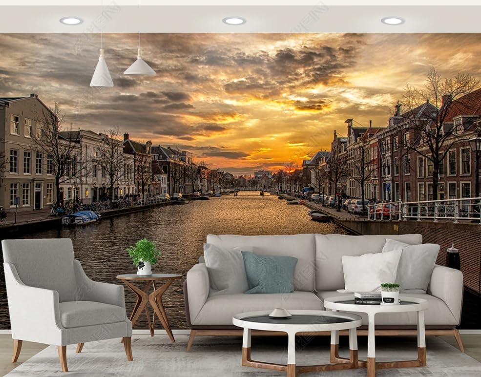 Papier peint intissé brume de nuage orange poster géant mural salon 250x175 cm