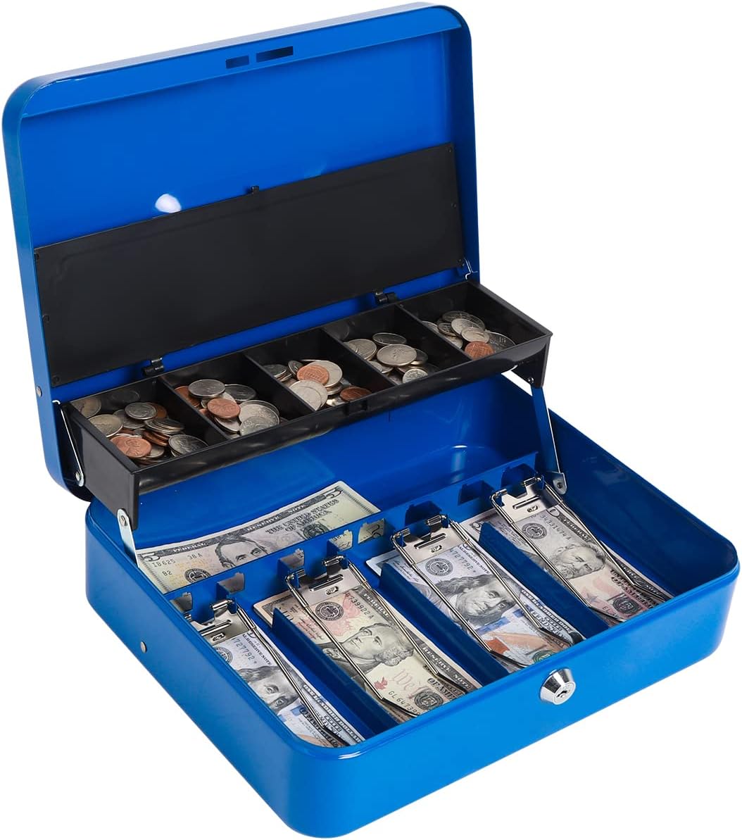 Metal Cantilever Cash Box with Key Lock, Decaller Large