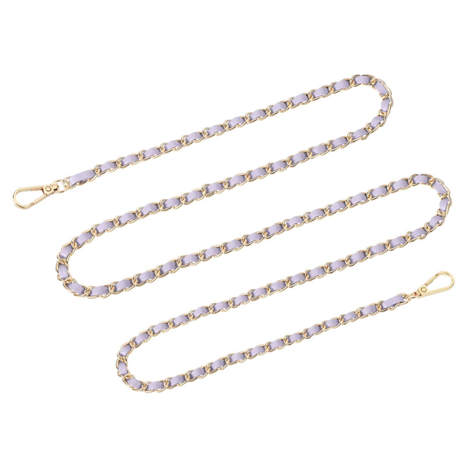 sourcing map Purse Chain Strap, 55" Leather Iron Flat Chain Strap Handbag Chains Purse Straps for Shoulder Bags and Cross Body Bags Replacement Strap (Purple Strap + Gold Chain)