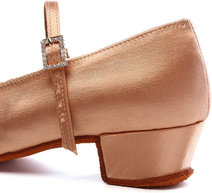 AOQUNFS Girls Latin Dance Shoes Low Heels Tango Salsa Ballroom Practice Performance Dancing Shoes,KCETMD-Beige-3.5,7 M US Big Kid | Image 1