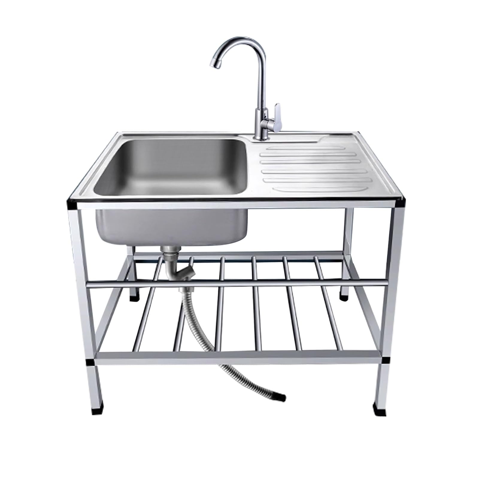 Fregadero Independiente Cocina Con Grifo, Fregadero Acero Inoxidable Comercial Con Banco Trabajo, Para Jardin Lavandería Garaje, Fácil De Limpiar.