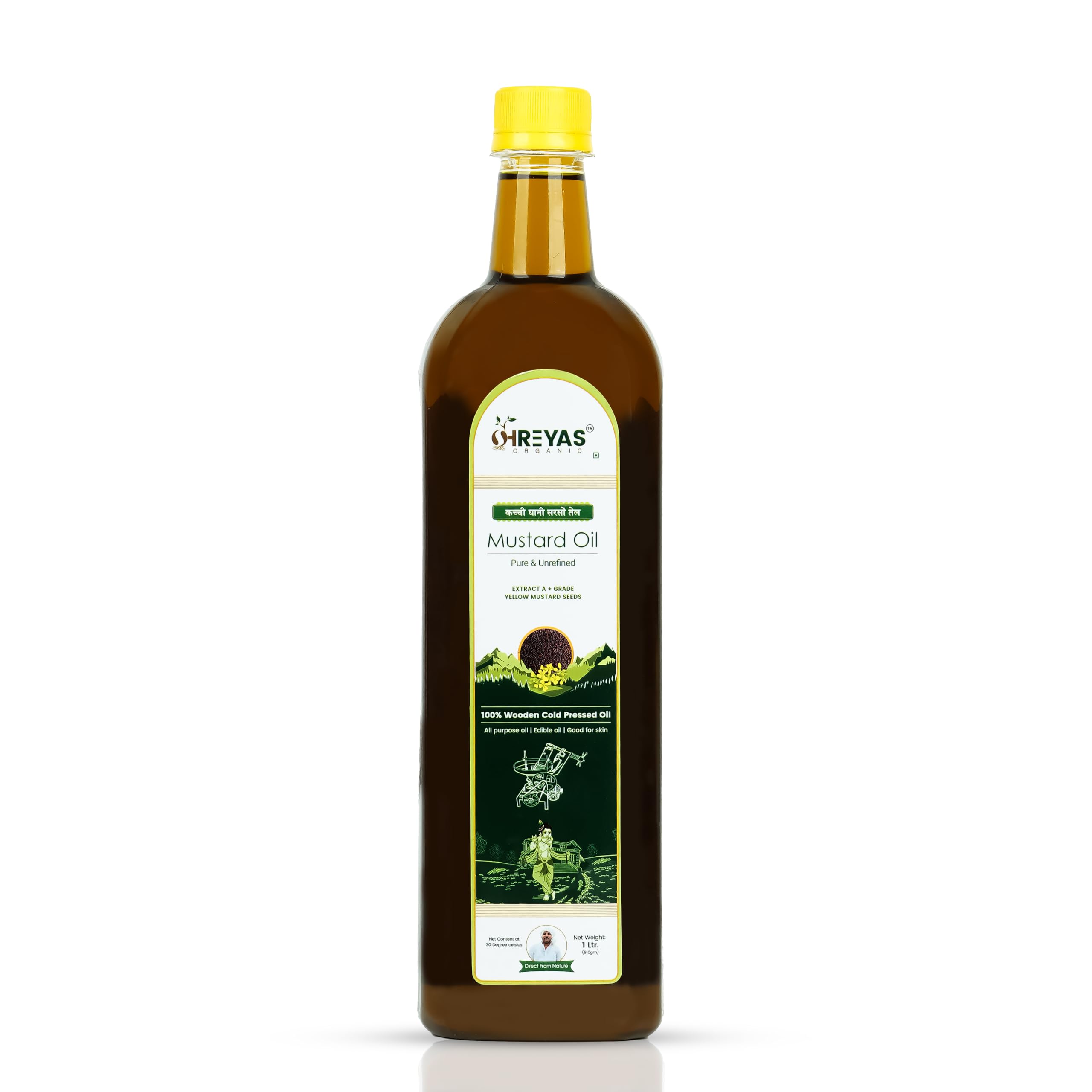 Shreyas Organic Wood Cold Pressed Mustard Oil With Rich Aroma Flavor Pure and Natural Unrefined A Grade Sarson Kachhi Ghani Kolhu Oil for Cooking (1 Liter Bottle) (B0CWLHDWY8) Amazon Price History, Amazon Price Tracker