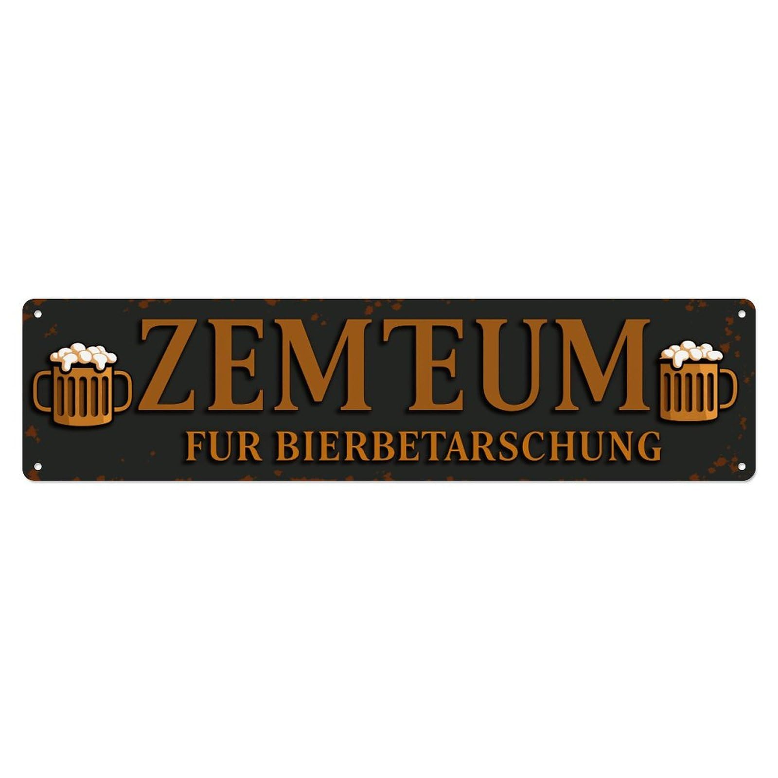 Bier Mugs Gold Text Rustic Background Vintage Metal Tin Sign Retro Wall Decor for Home Bar Garage Cafe, Indoor & Outdoor Decorative，Metal Poster, 4x16 Inch