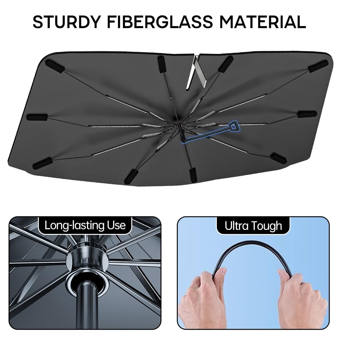 Parasol Coche Delantero + 2 Laterales – Protector Solar Plegable 125x65cm, Aleación 10 Huesos