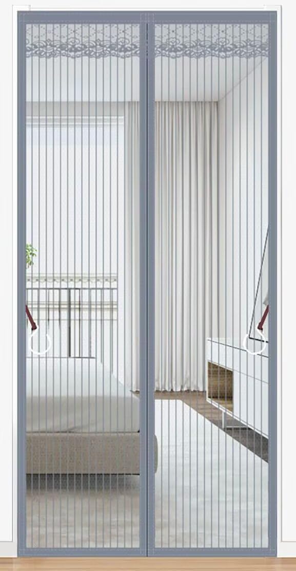 Tysgfa Gray Stripes Magnet Fly Screen Door - Insect Protection With Powerful Magnets And Easy Install Magic Tape(,90X210cm)