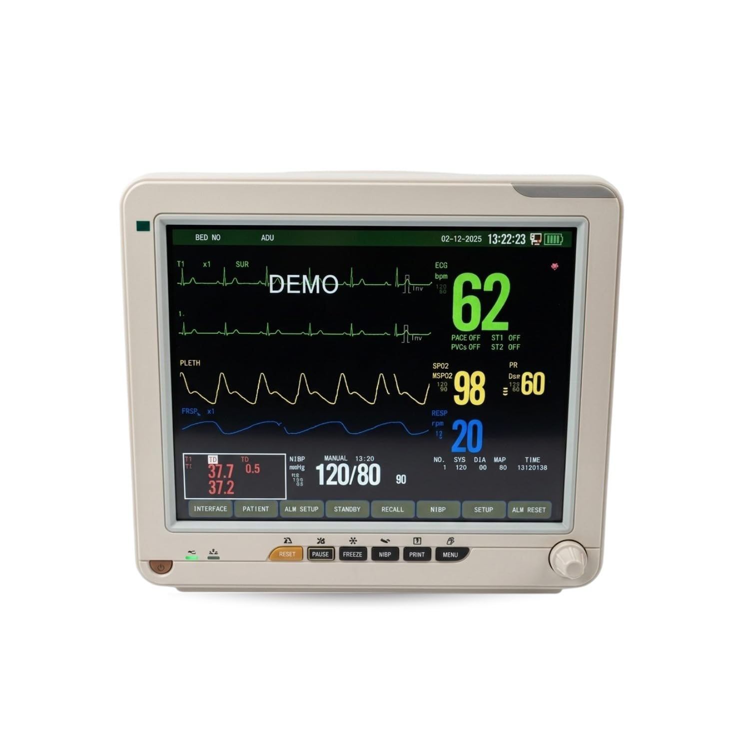 Dr Diaz 5 para Patient Monitor PM-12 | ECG, SpO2, NIBP, Respiration, Temperature | 12.1 Inch Real-Time Alarms | Suitable for Neonatal, Pediatric, and Adult Patients |-picture-10