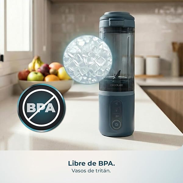 Cecotec Batidora de Vaso Individual Power Titanium Shake2Go Dark. 180W, Vaso Tritan 600ml Libre BPA, 3 Programas Automáticos, Diseño Compacto y Portátil, Smoothies Listos para Llevar - 5