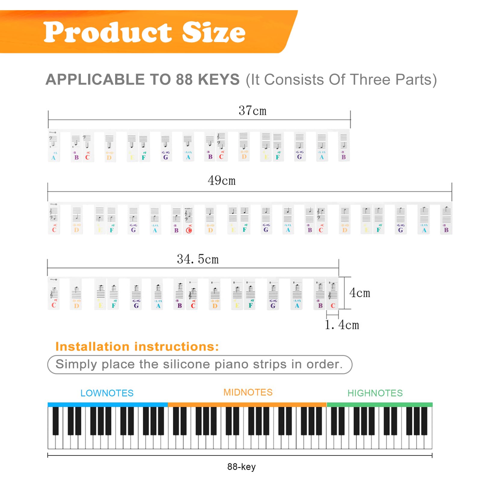 Adesivi Per Tasti Pianoforte 88 Tasti - Rimovibili In Silicone, Colori Arcobaleno, Ideali Per Principianti