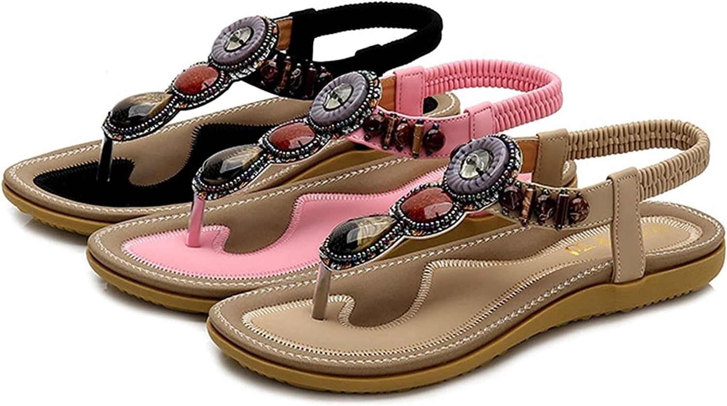 レディースサマーサンダル 2022 快適な女性用ゴムバンドサンダル、ファッショナブルなボヘミアンカジュアルフラットビーチサンダル、サ